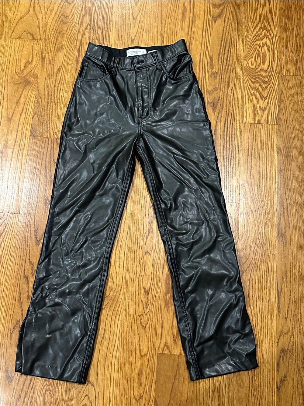 Abercrombie & Fitch Black Faux Leather Straight Leg Pants